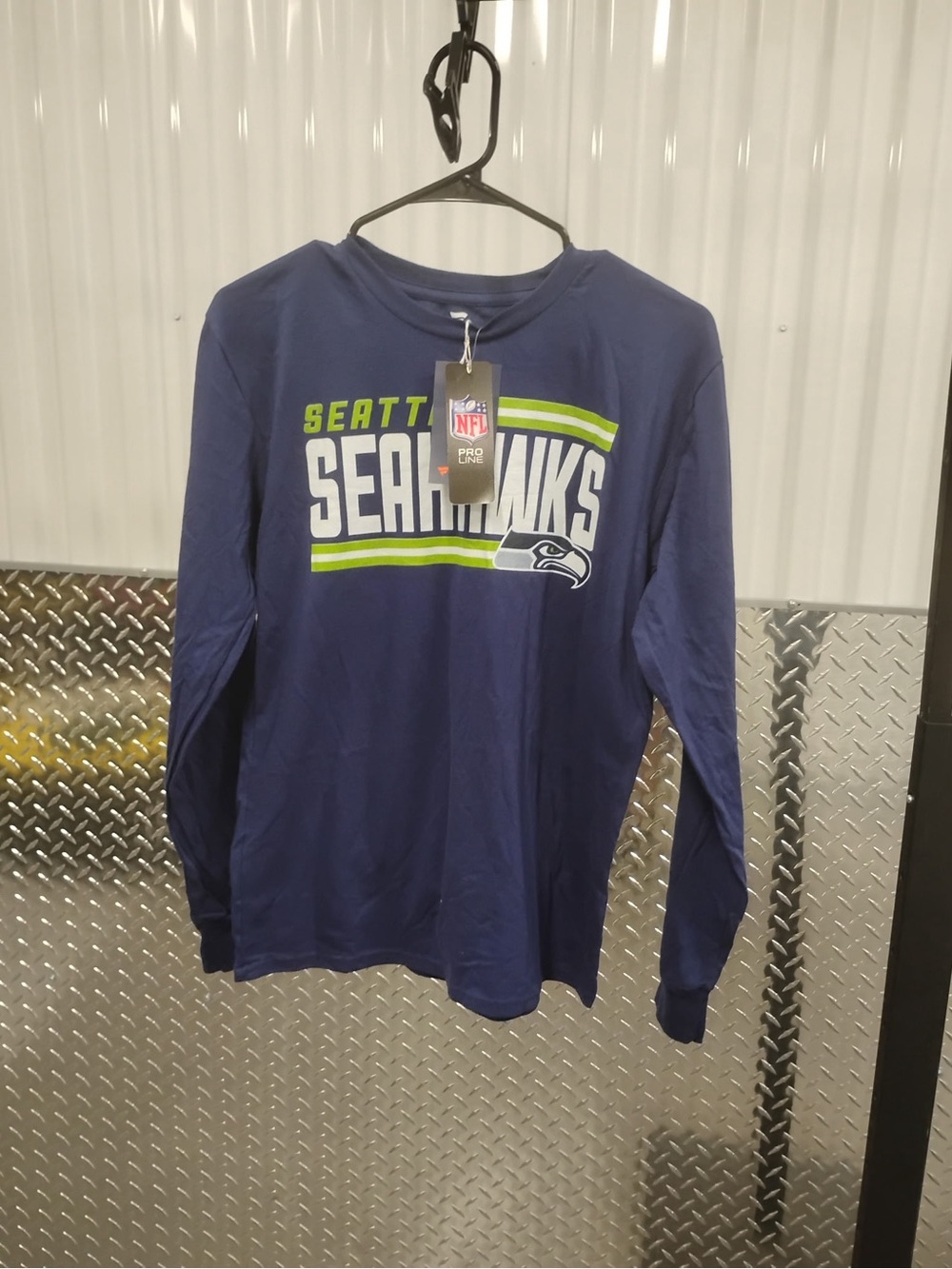 Fanatics Seattle Seahawks Navy Long Sleeve Tee with Lime Accents